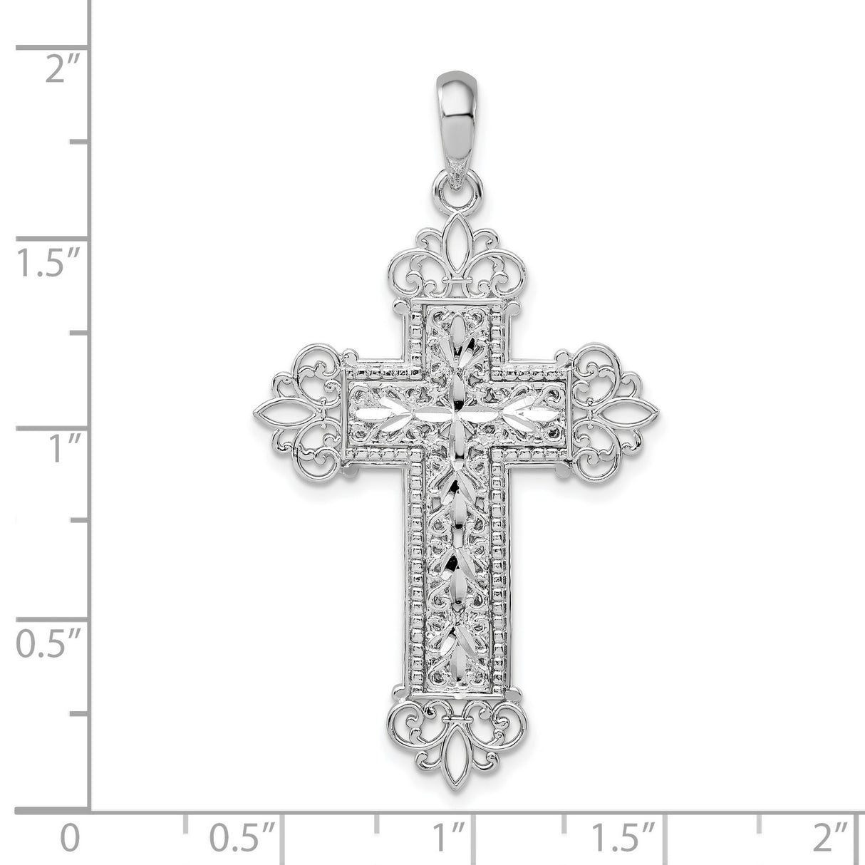 Sterling Silver Cross Pendant with Diamond Cut Filigree, Fleur de Lis, and Vintage Openwork Design