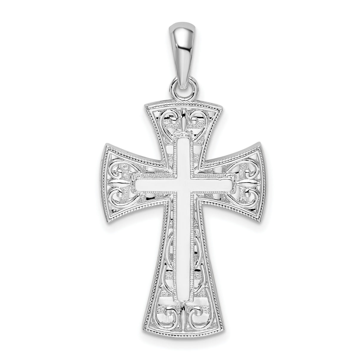 Sterling Silver Cross Pendant with Filigree Design and Beaded Edging for Men and Women