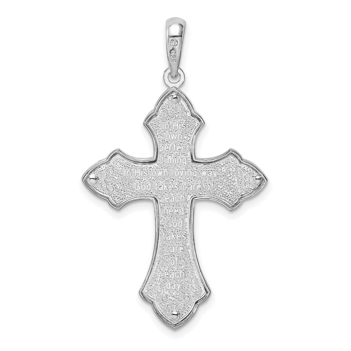 Sterling Silver Cross Pendant with Ornate Floral Accents, Religious Jewelry for Men and Women