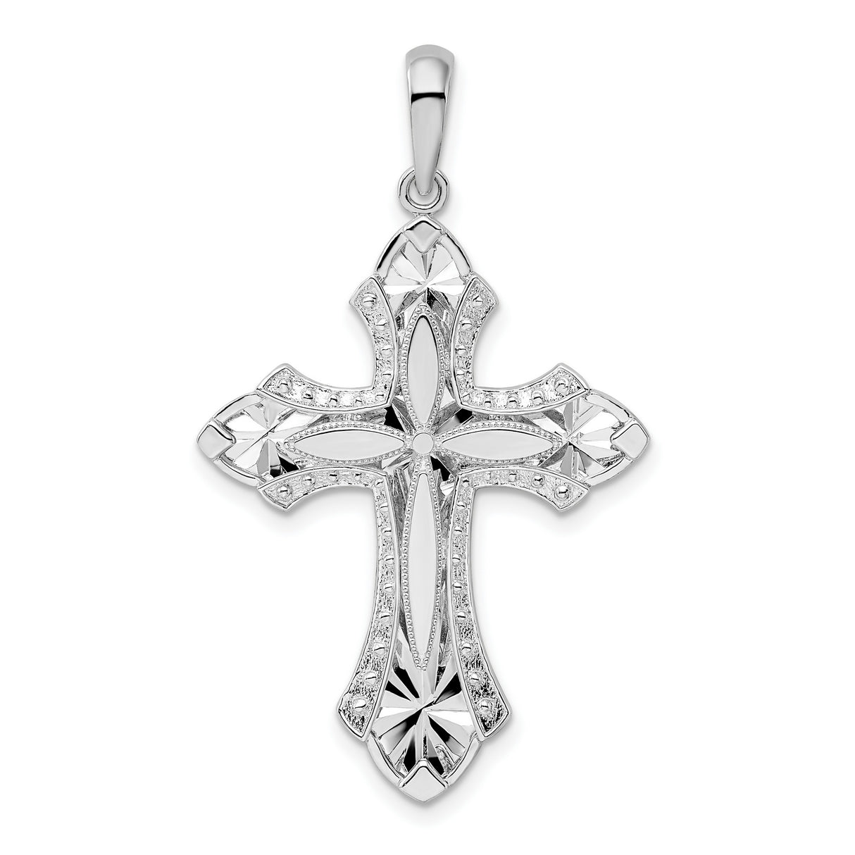 Sterling Silver Cross Pendant with Ornate Floral Accents, Religious Jewelry for Men and Women