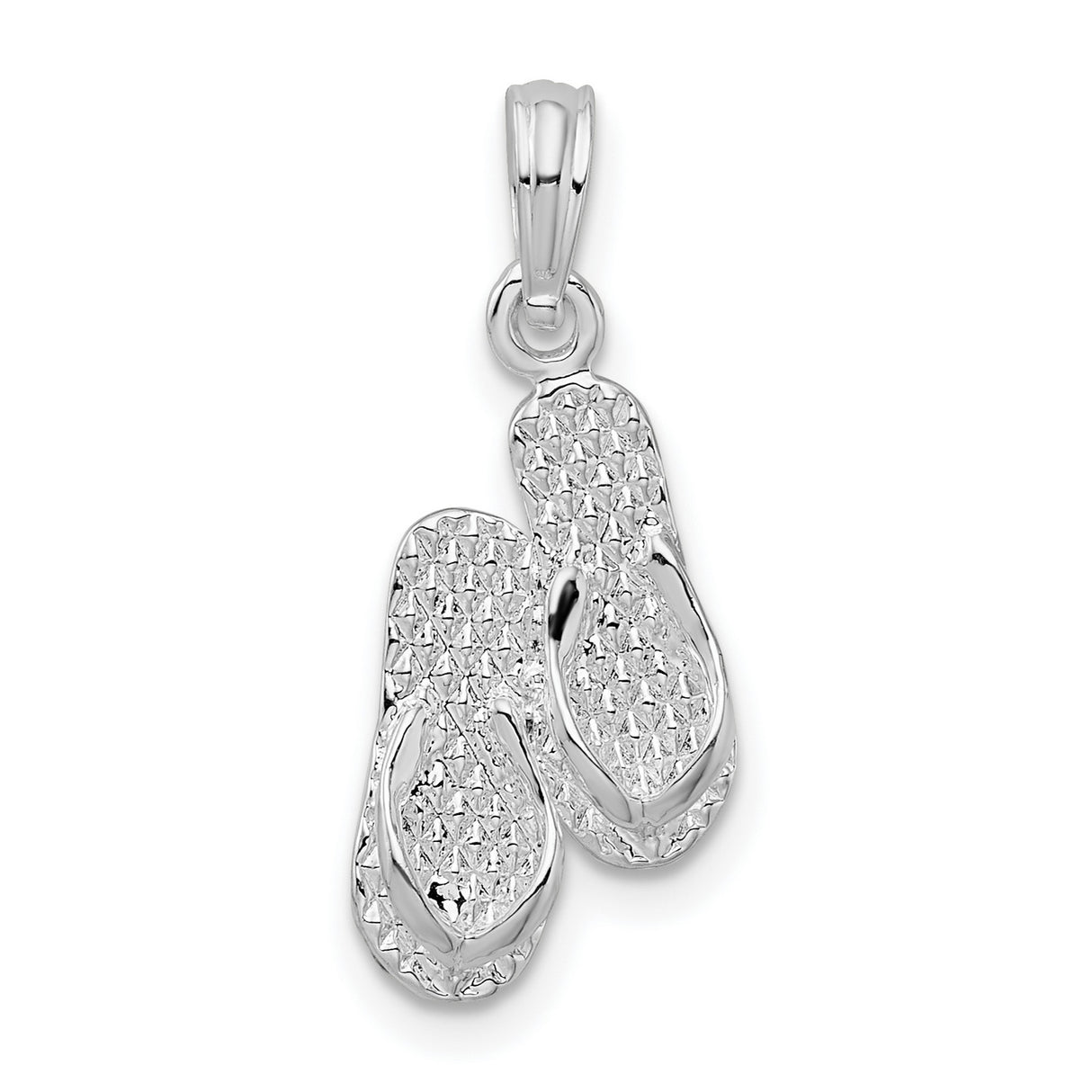 Sterling Silver Flip Flop Pendant, Textured Dual Sandal Charm, Beach Vacation Jewelry for Women