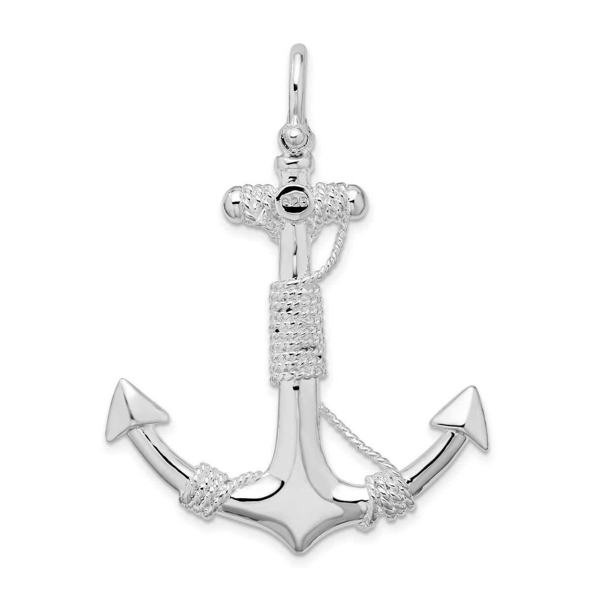 Sterling Silver Anchor Pendant with Rope Design, Nautical Symbol of Strength and Faith