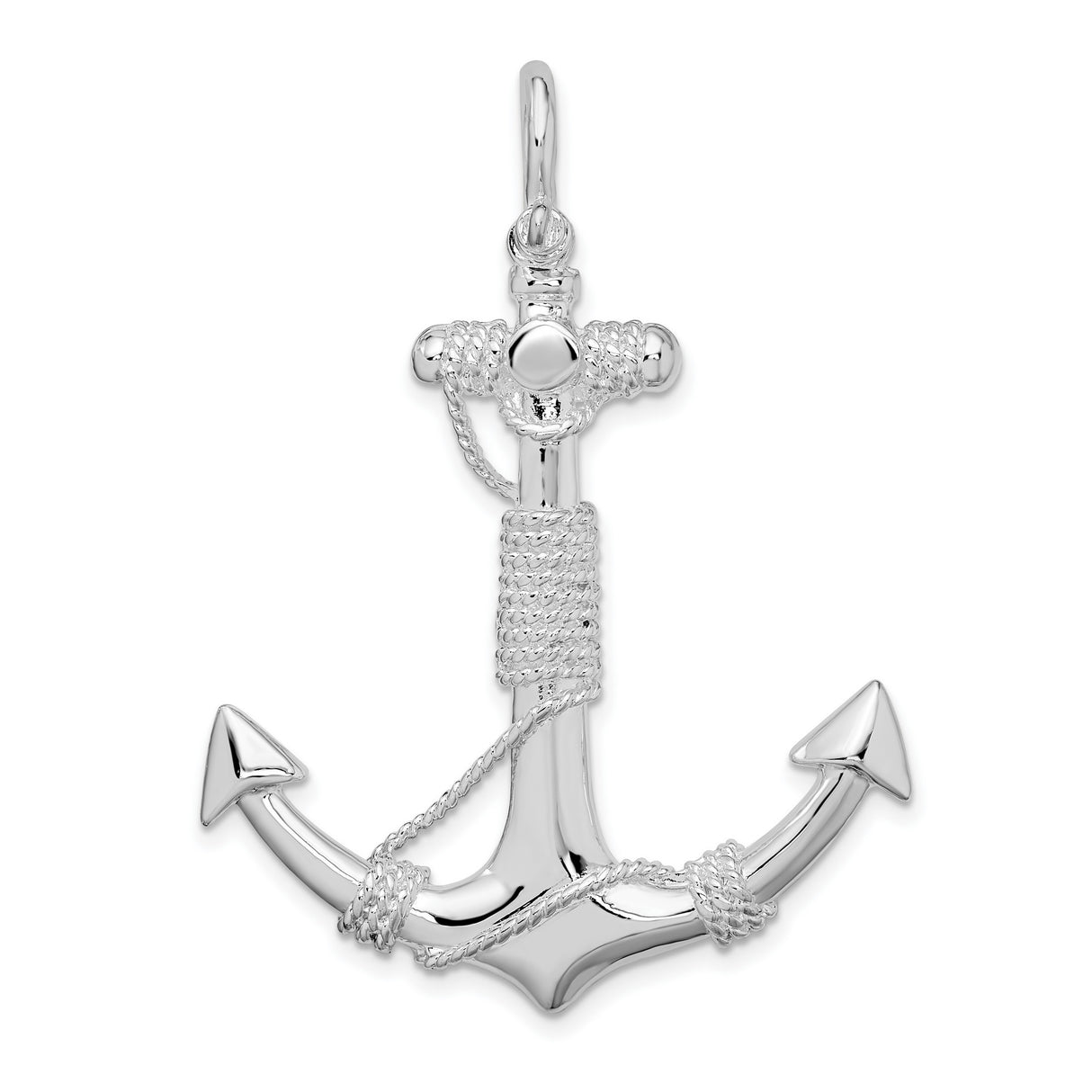 Sterling Silver Anchor Pendant with Rope Design, Nautical Symbol of Strength and Faith