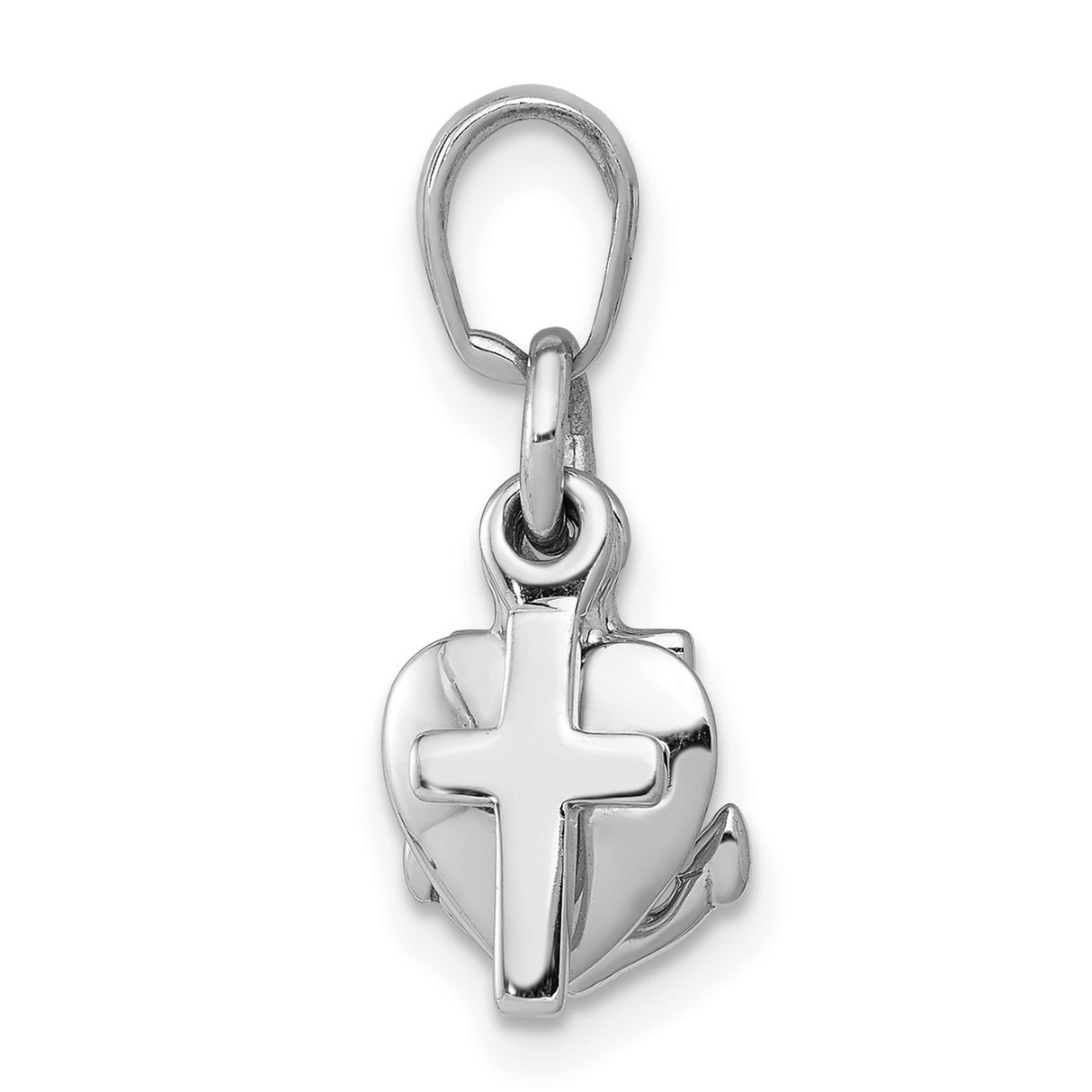 Sterling Silver Cross Pendant with Polished Anchor, Faith Hope Love Unisex Jewelry