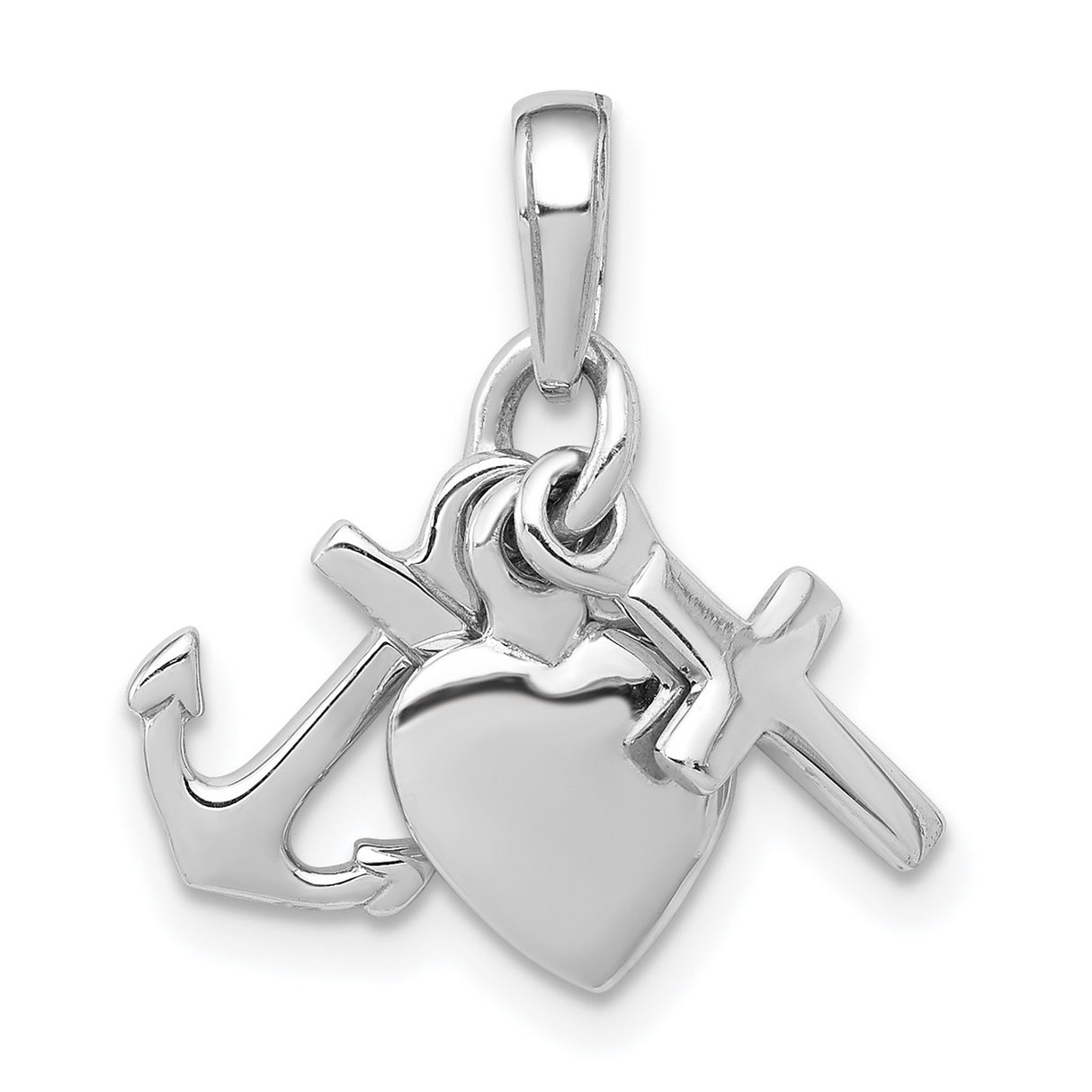 Sterling Silver Cross Pendant with Polished Anchor, Faith Hope Love Unisex Jewelry