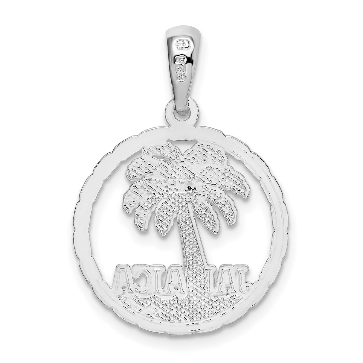 Sterling Silver Jamaica Pendant with Palm Tree Cutout, Island Travel Charm for Unisex Jewelry
