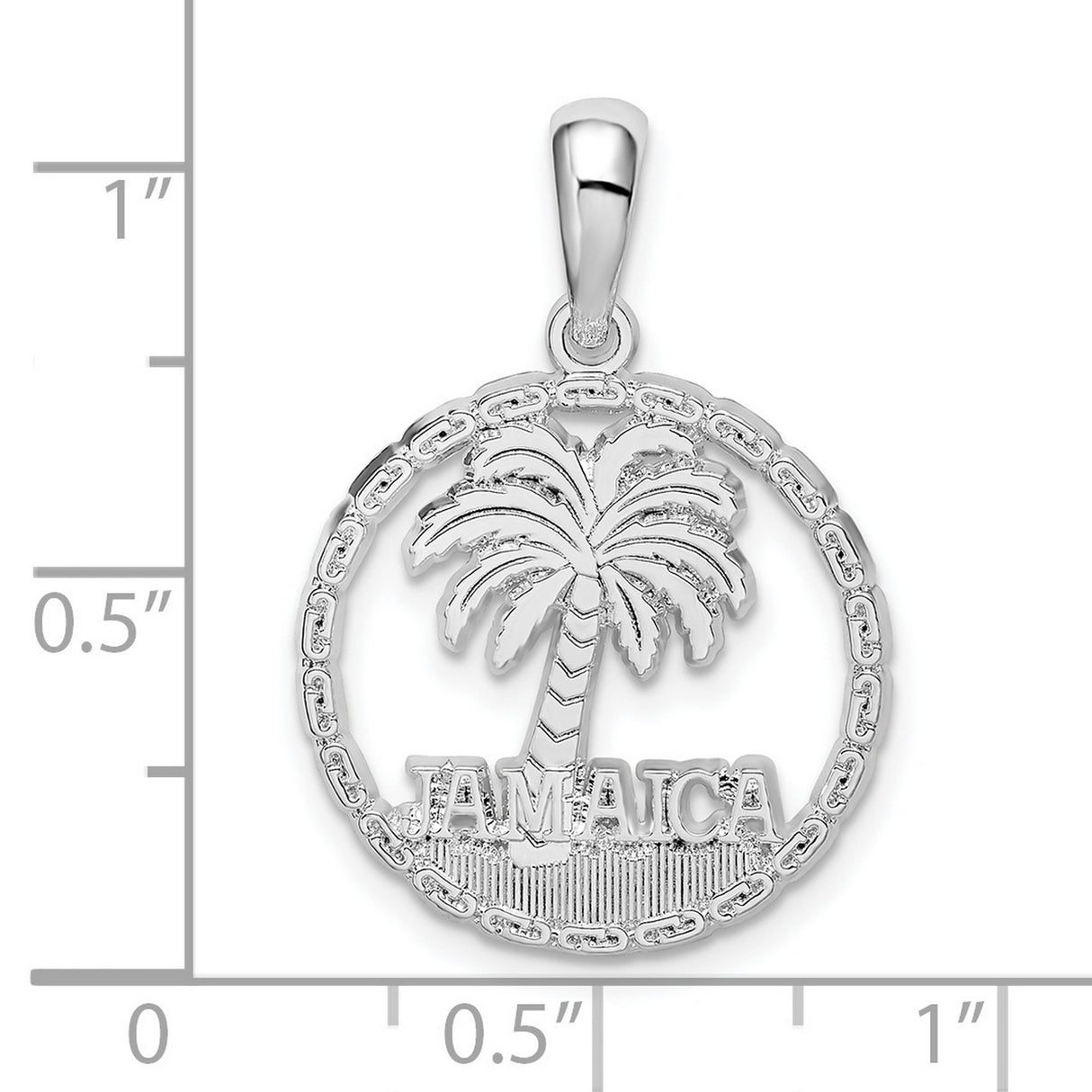 Sterling Silver Jamaica Pendant with Palm Tree Cutout, Island Travel Charm for Unisex Jewelry