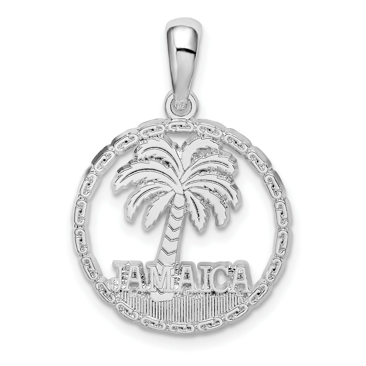 Sterling Silver Jamaica Pendant with Palm Tree Cutout, Island Travel Charm for Unisex Jewelry