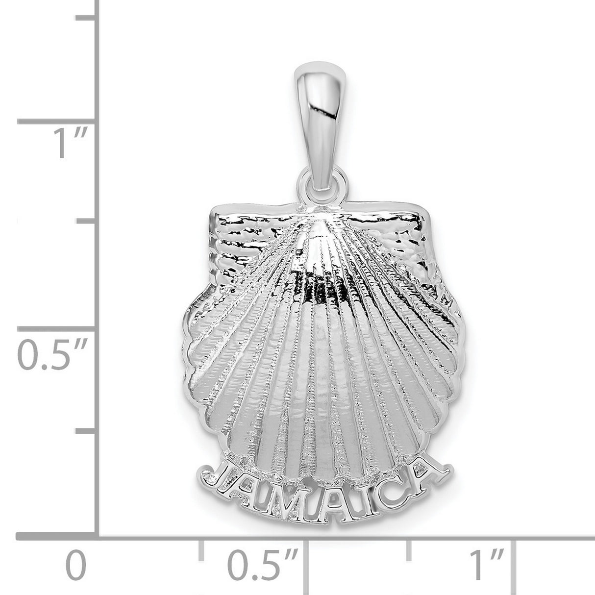 Sterling Silver Scallop Shell Pendant with Jamaica Engraving, Beach and Ocean Theme Charm