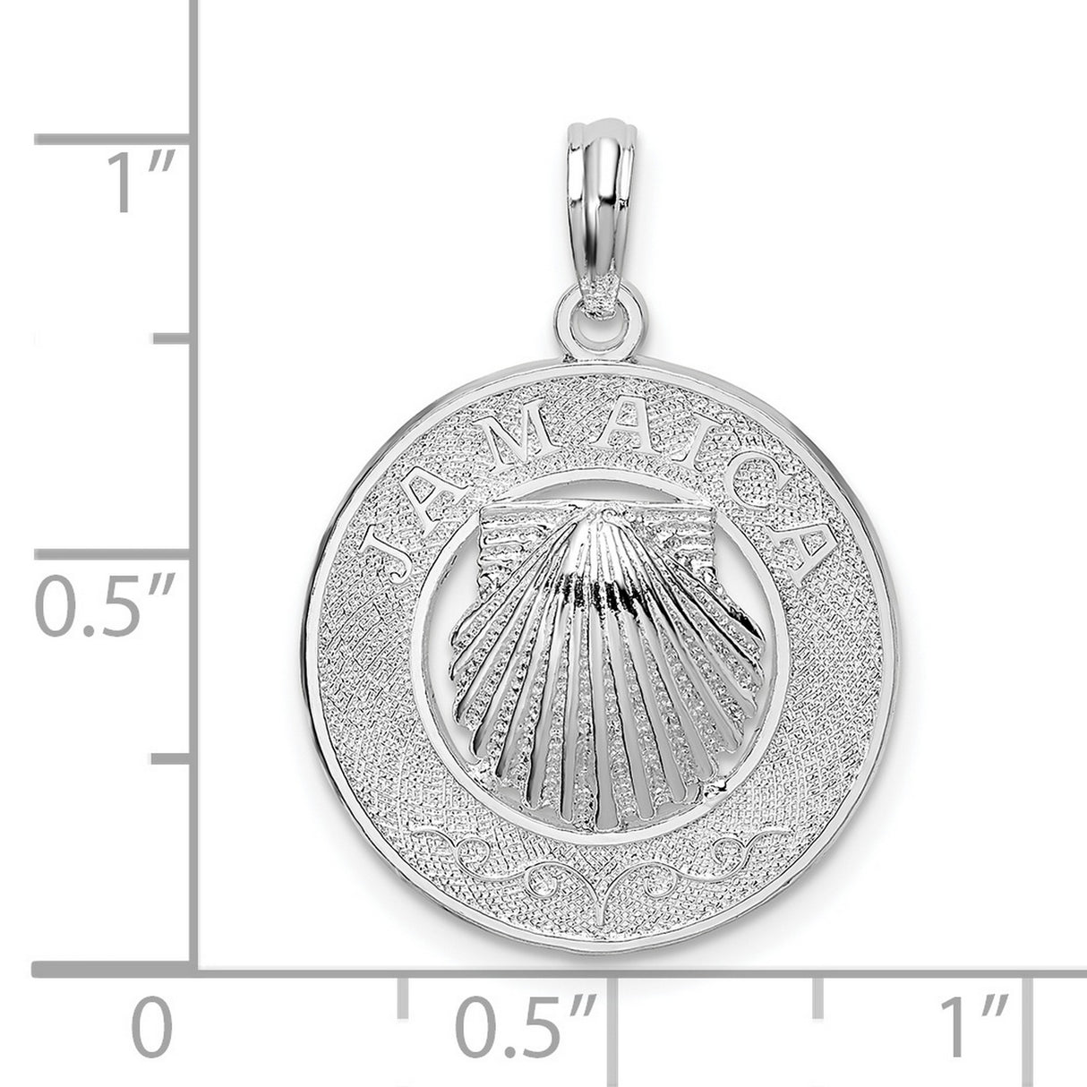 Sterling Silver Scallop Shell Pendant with Jamaica Engraving, Ocean Travel Theme