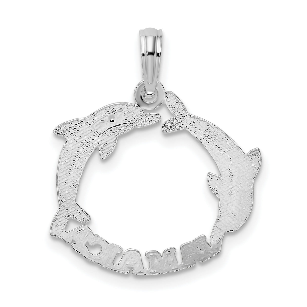 Sterling Silver Pendant with Two Dolphins Forming Circle, Jamaica Island Engraving