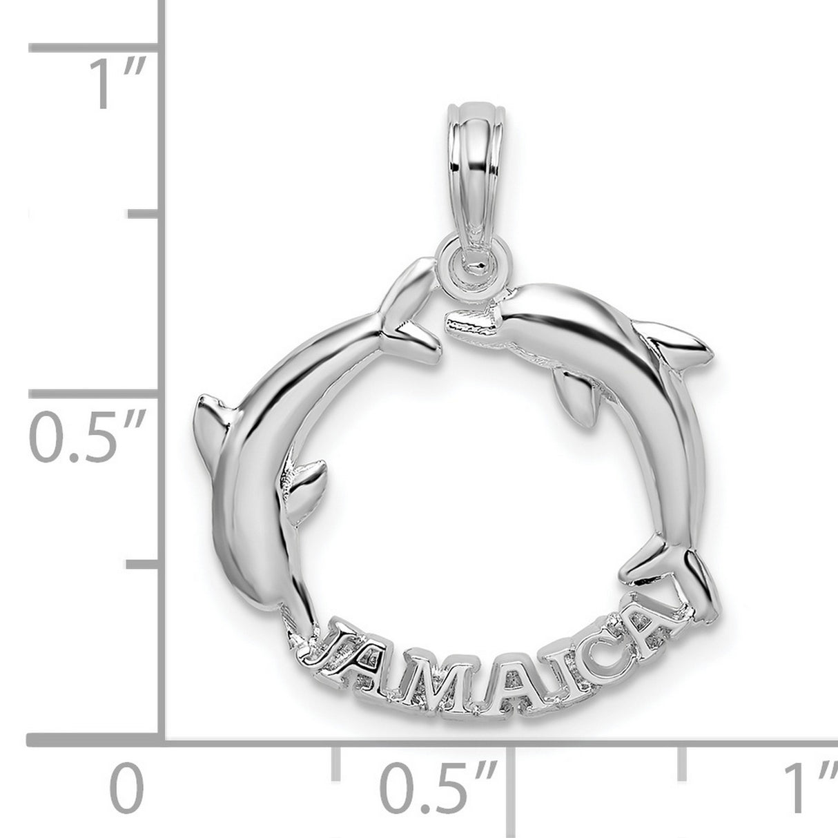 Sterling Silver Pendant with Two Dolphins Forming Circle, Jamaica Island Engraving