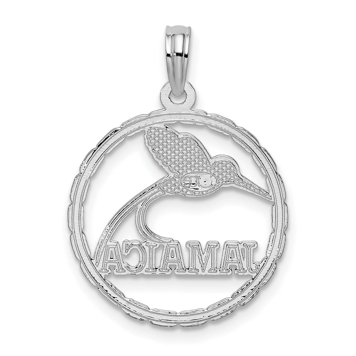 Sterling Silver Pendant with Jamaica Hummingbird in Circle Frame, Unisex Island Travel Keepsake