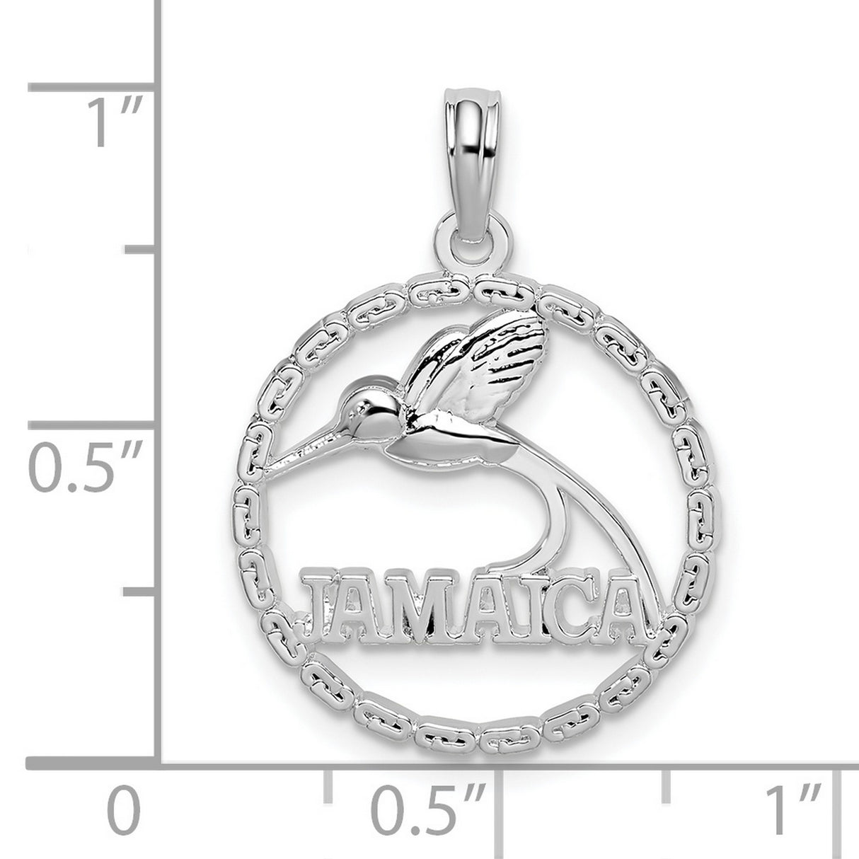 Sterling Silver Pendant with Jamaica Hummingbird in Circle Frame, Unisex Island Travel Keepsake