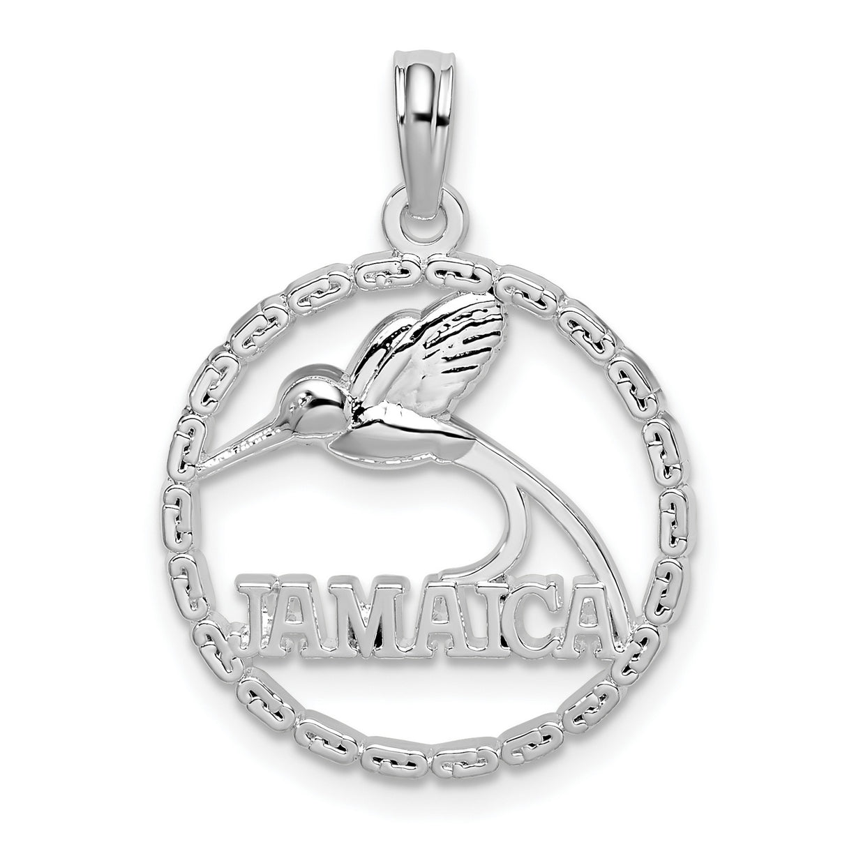 Sterling Silver Pendant with Jamaica Hummingbird in Circle Frame, Unisex Island Travel Keepsake