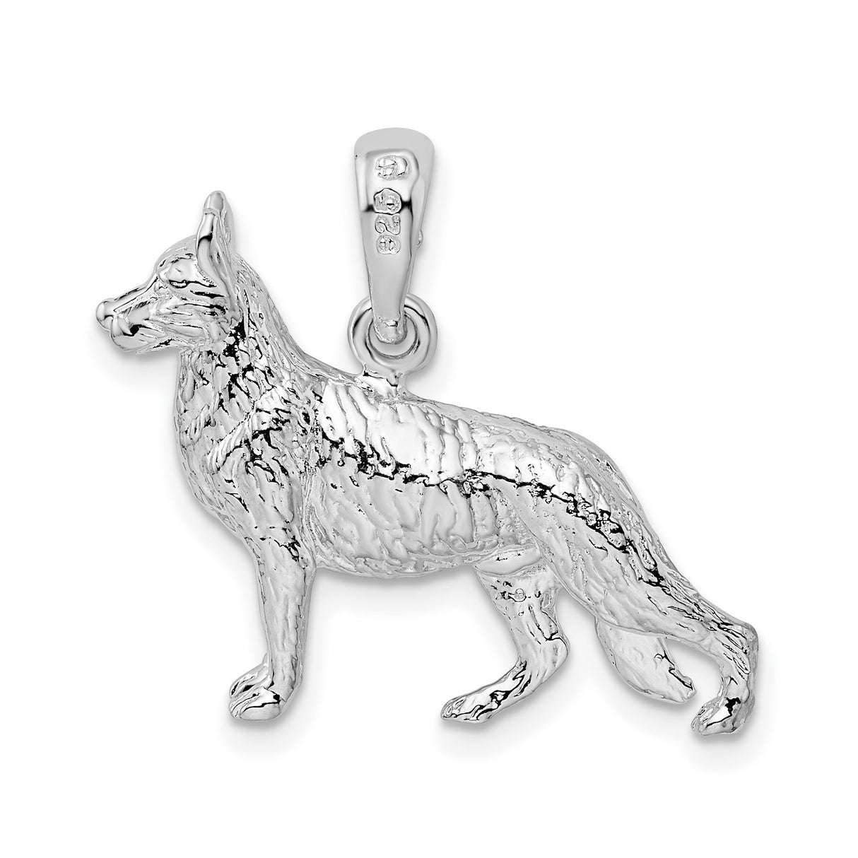 Textured 3-D German Shepherd Charm Pendant in Real 925 Sterling Silver
