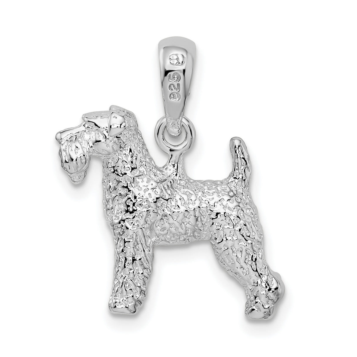 Sterling Silver Terrier Pendant, Realistic 3D Dog Charm with Textured Finish for Dog Lovers