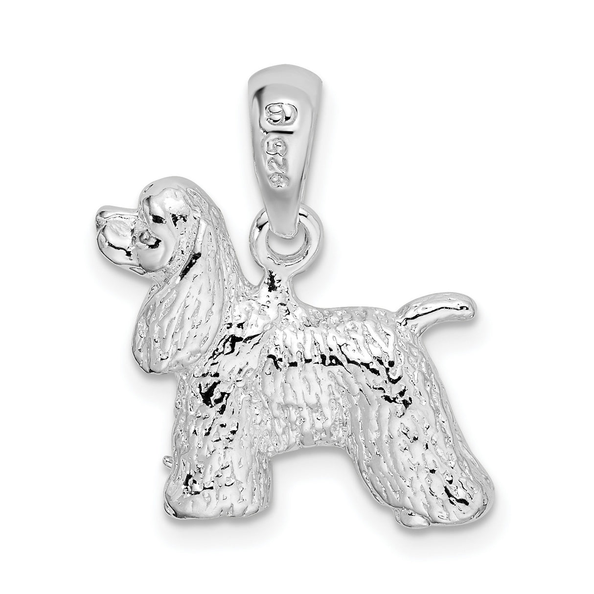 Sterling Silver Cocker Spaniel Dog Pendant, Textured Full-Bodied Canine Charm