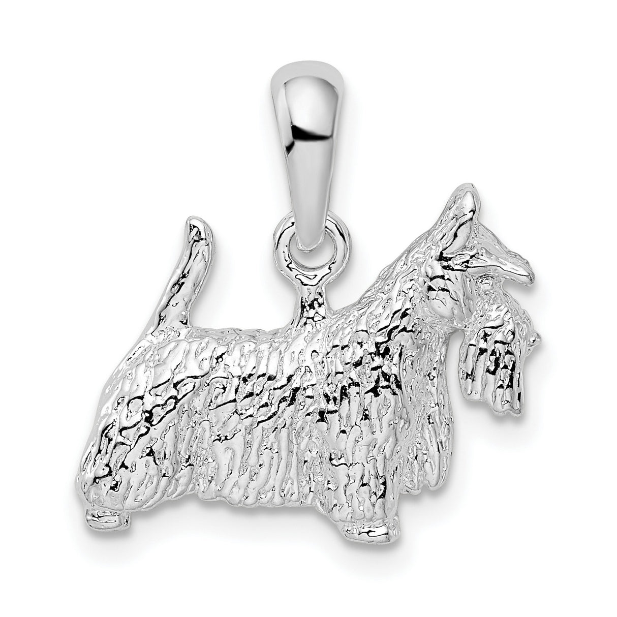Sterling Silver Scottish Terrier Pendant, Textured Dog Charm, Scottie Dog Jewelry for Women or Unisex