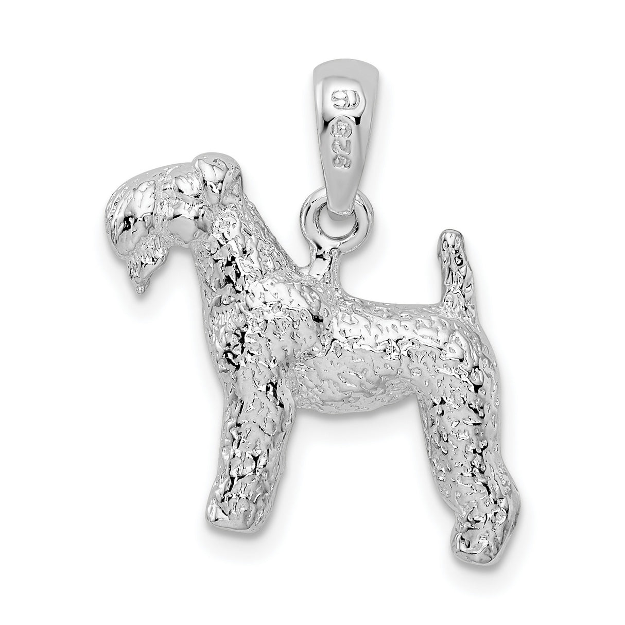 Textured 3-D Kerry Blue Terrier Charm Pendant in Real 925 Sterling Silver