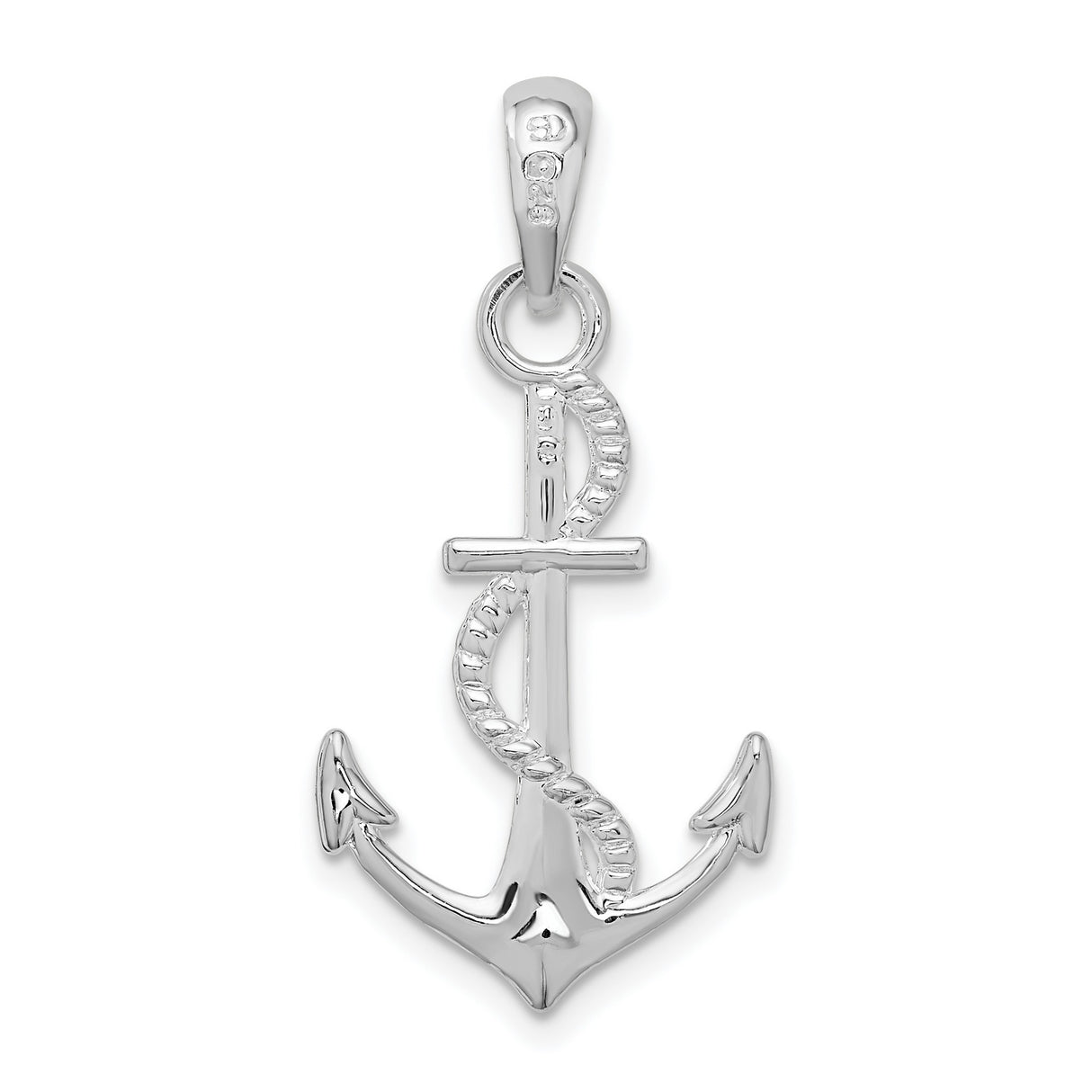 Polished 3-D Anchor and Rope Charm Pendant in Real 925 Sterling Silver