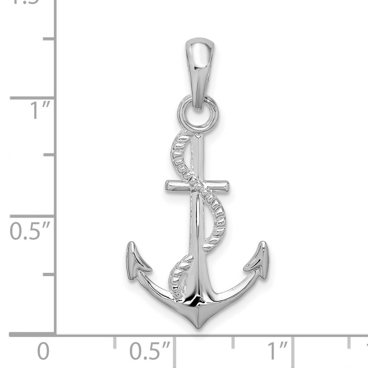 Polished 3-D Anchor and Rope Charm Pendant in Real 925 Sterling Silver