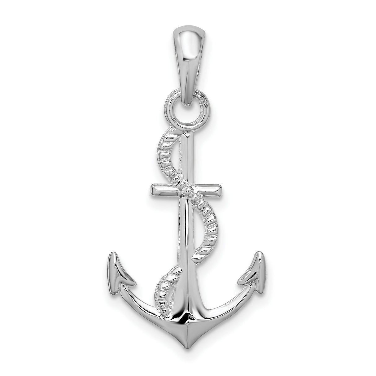 Polished 3-D Anchor and Rope Charm Pendant in Real 925 Sterling Silver