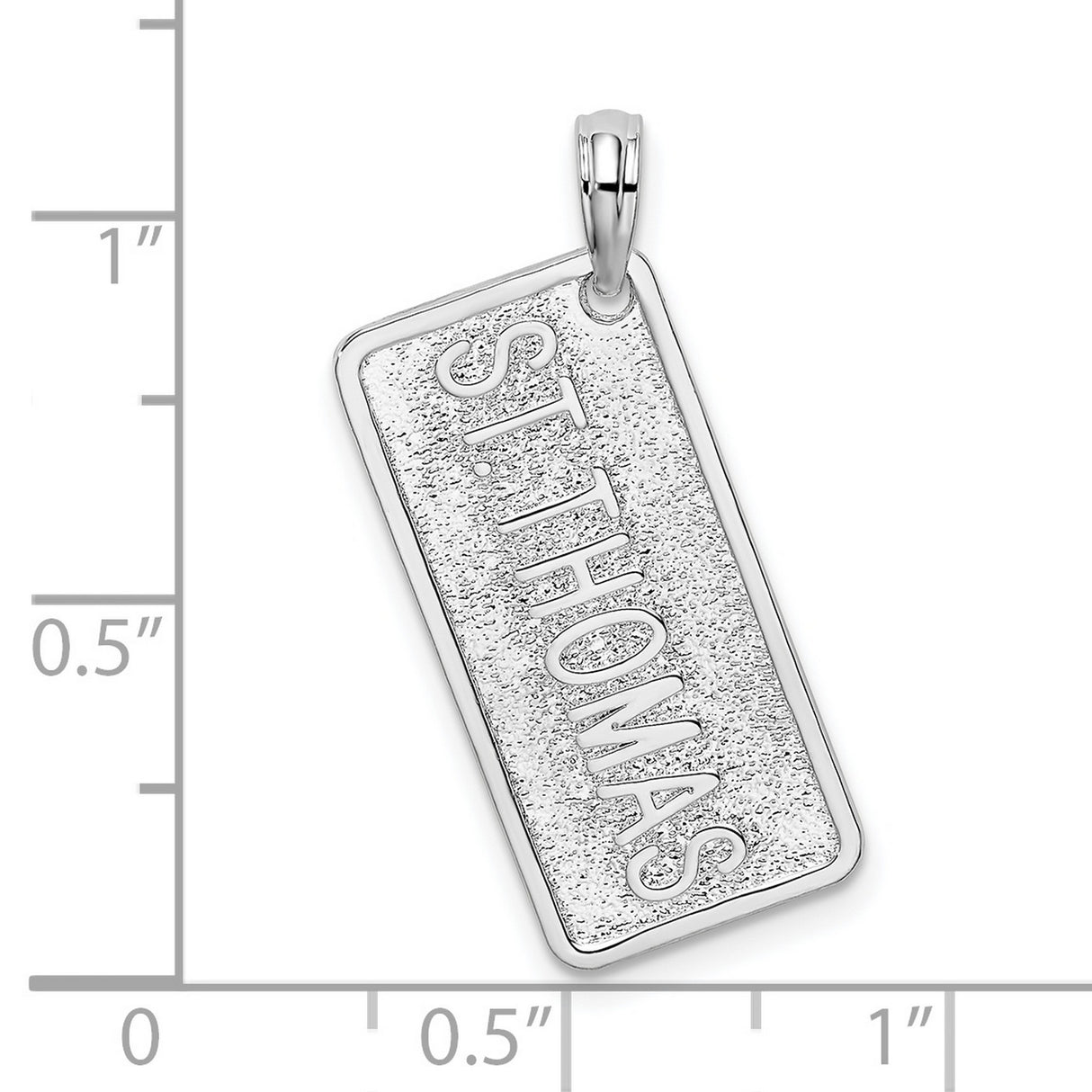 Sterling Silver Saint Thomas Pendant with Textured Background and Polished Lettering