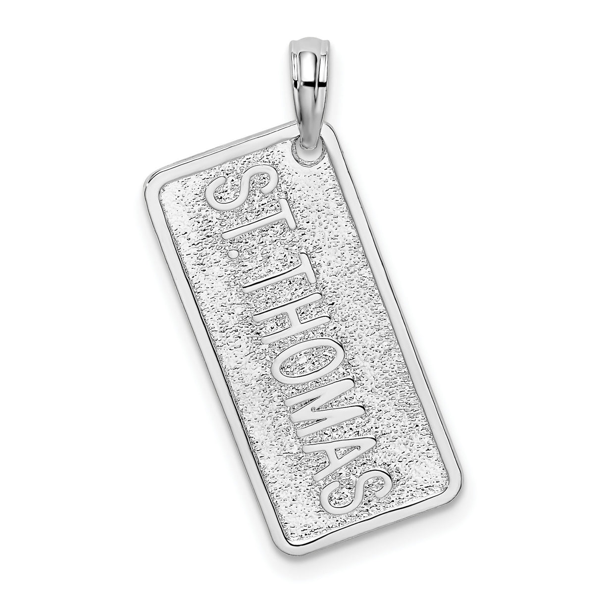 Sterling Silver Saint Thomas Pendant with Textured Background and Polished Lettering