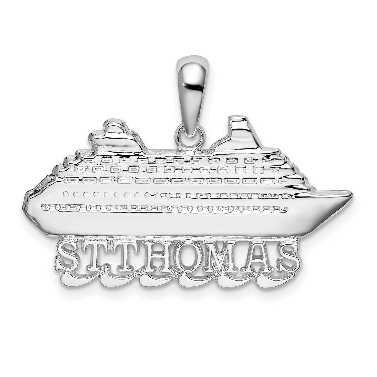 Sterling Silver Cruise Ship Pendant with ST THOMAS, Caribbean Travel Souvenir for Women or Unisex