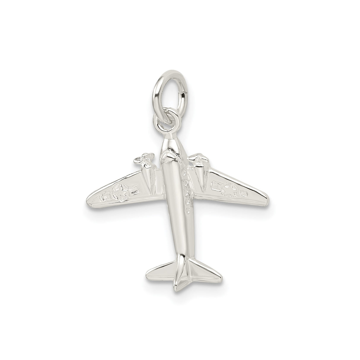 Sterling Silver Airplane Pendant with Military Jet Design and Star Insignia