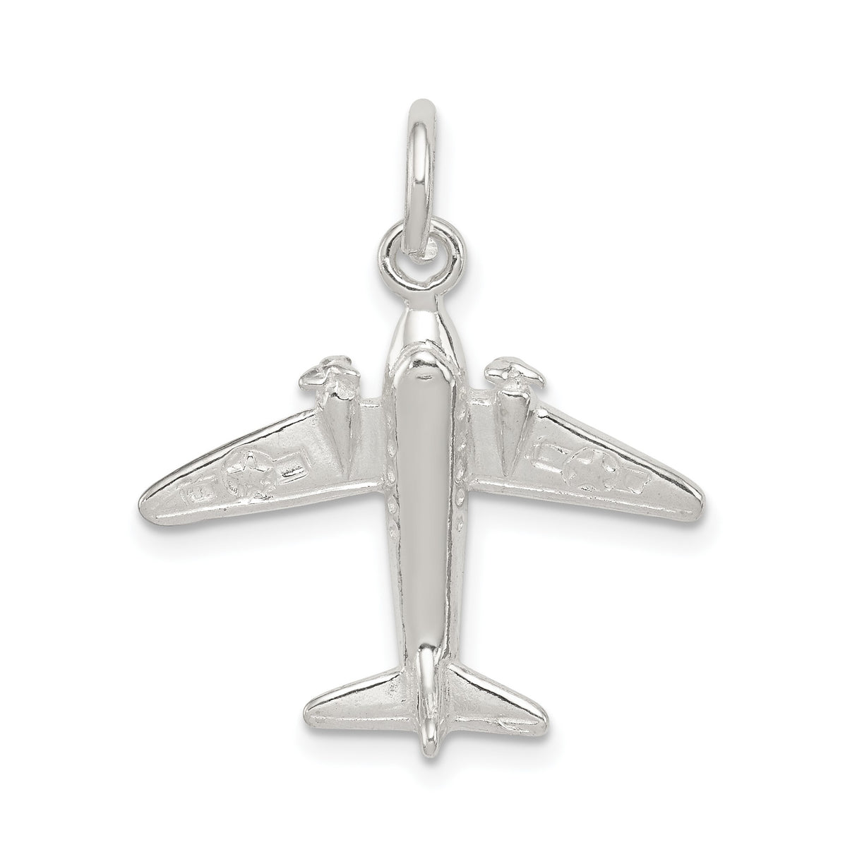 Sterling Silver Airplane Pendant with Military Jet Design and Star Insignia