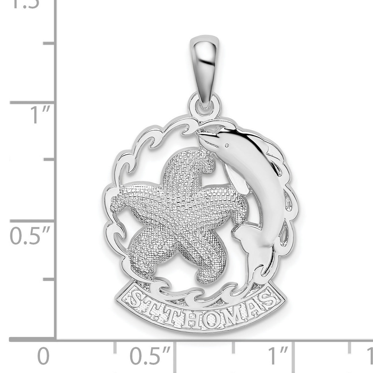 Sterling Silver Pendant with Starfish, Dolphin, and Wave Design, Coastal Ocean Theme