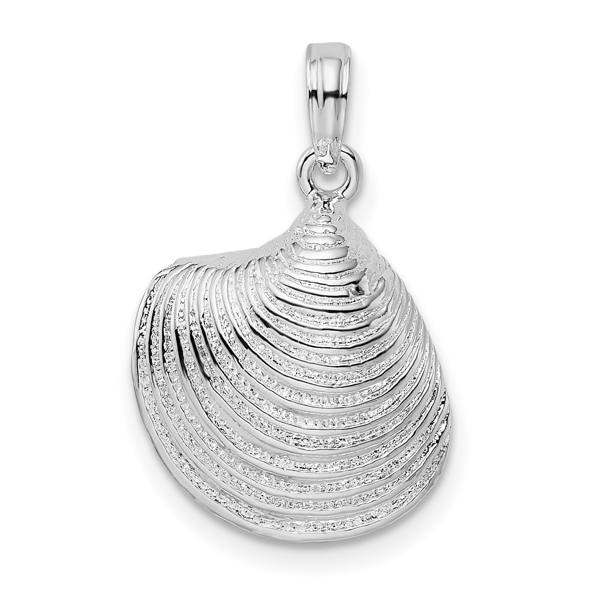 Sterling Silver Seashell Pendant with Detailed Clam Shell Design, Ocean-Inspired Beach Jewelry