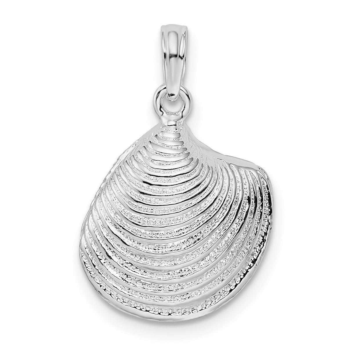 Sterling Silver Seashell Pendant with Detailed Clam Shell Design, Ocean-Inspired Beach Jewelry