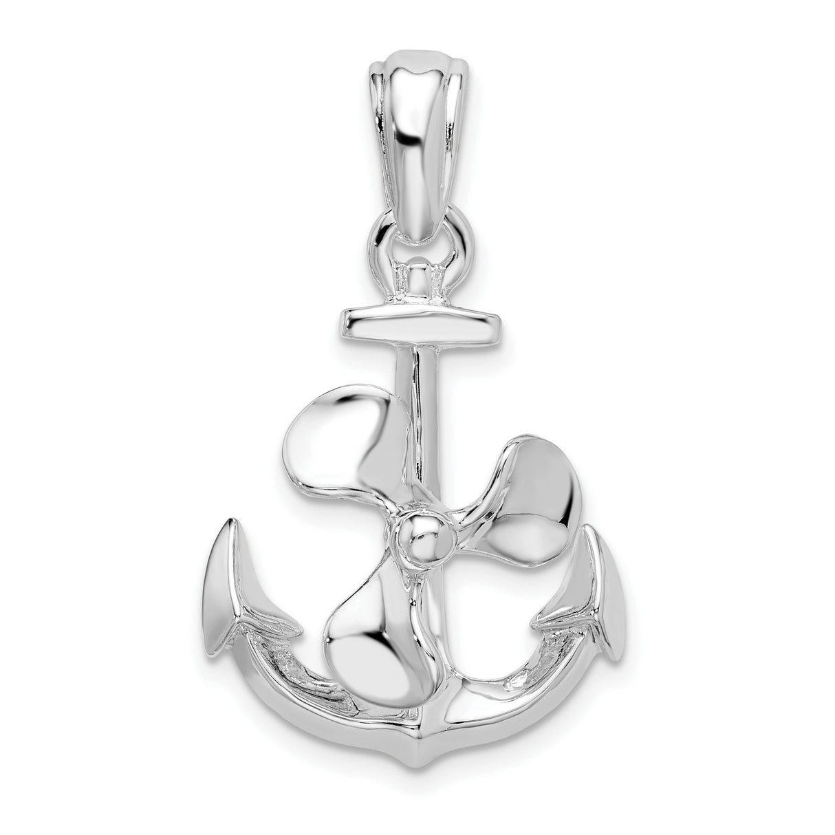 Sterling Silver Pendant with Anchor and Ship Propeller, Nautical Marine Theme for Men or Unisex