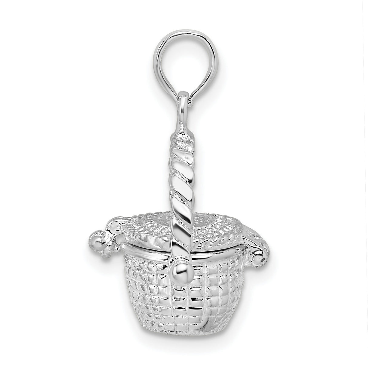 Polished Moveable 3-D Nantucket Basket Charm Pendant in Real 925 Sterling Silver