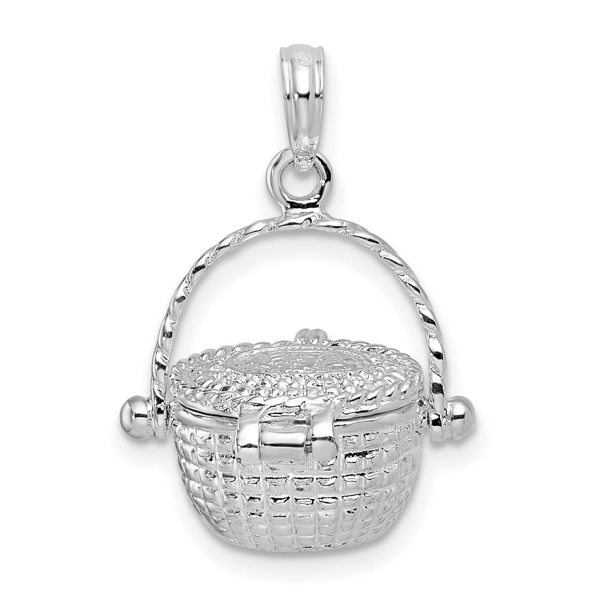 Polished Moveable 3-D Nantucket Basket Charm Pendant in Real 925 Sterling Silver