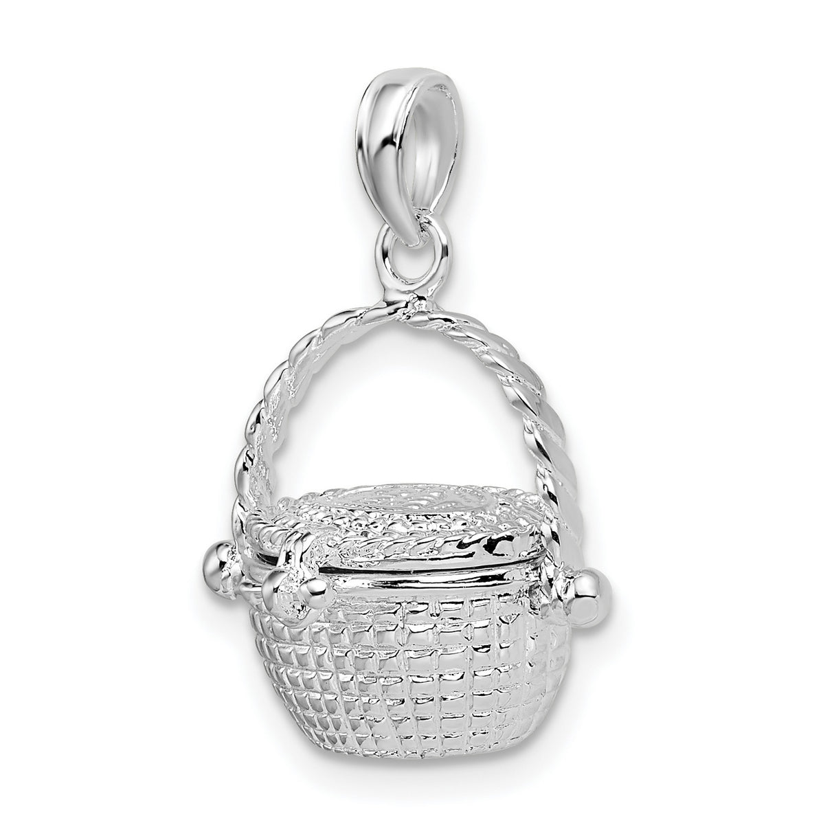 Polished Moveable 3-D Nantucket Basket Charm Pendant in Real 925 Sterling Silver