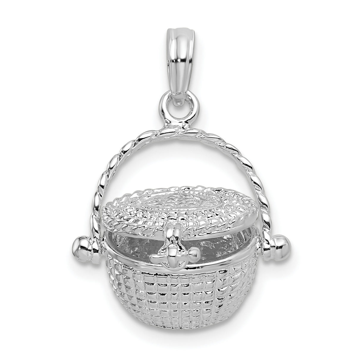 Polished Moveable 3-D Nantucket Basket Charm Pendant in Real 925 Sterling Silver