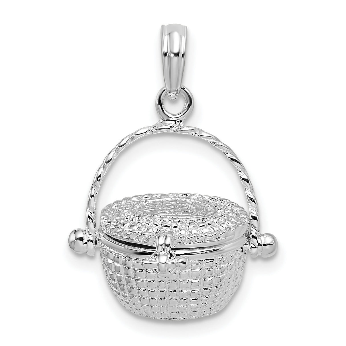 Polished Moveable 3-D Nantucket Basket Charm Pendant in Real 925 Sterling Silver