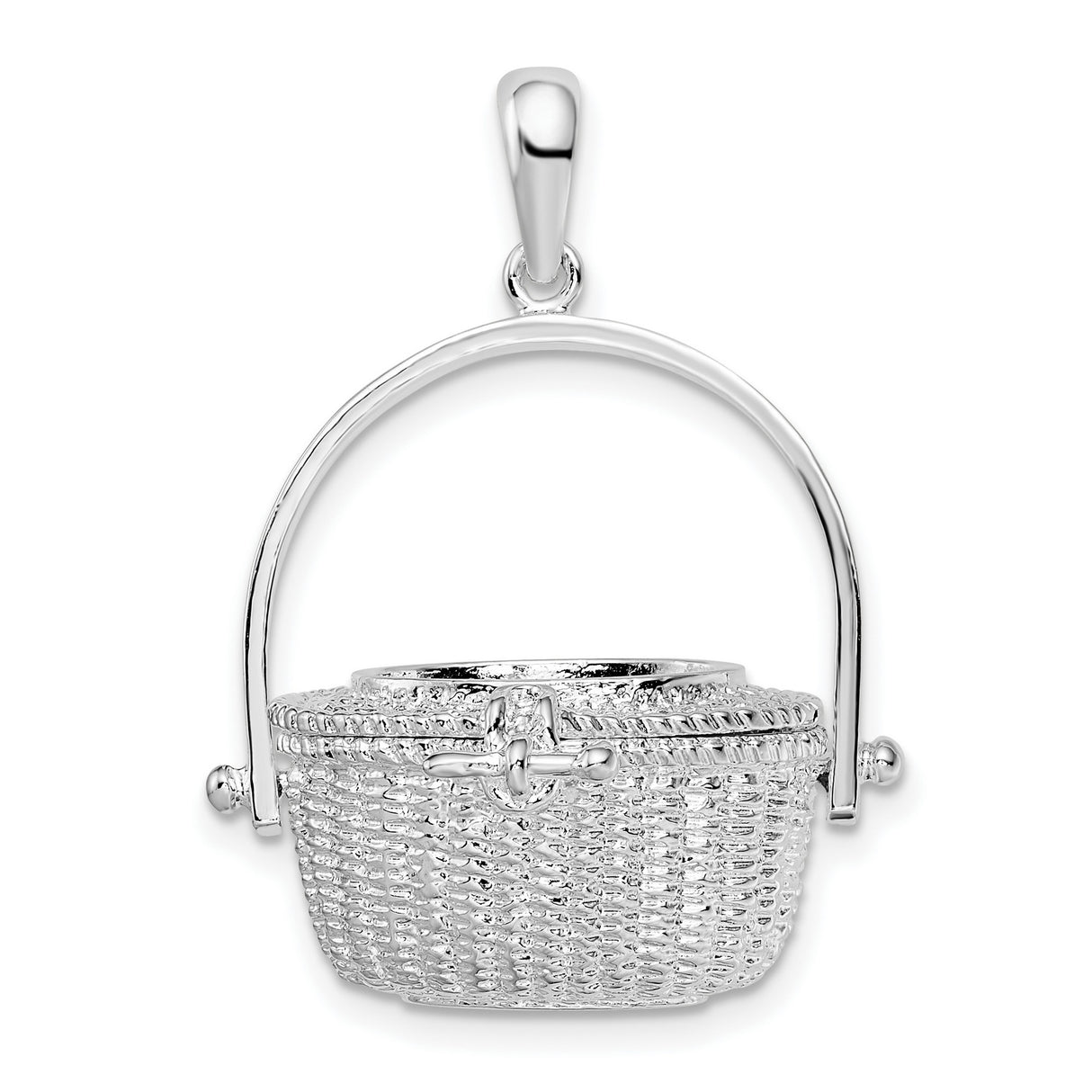 Sterling Silver Basket Pendant with Woven Motif, Vintage Rustic Jewelry for Women