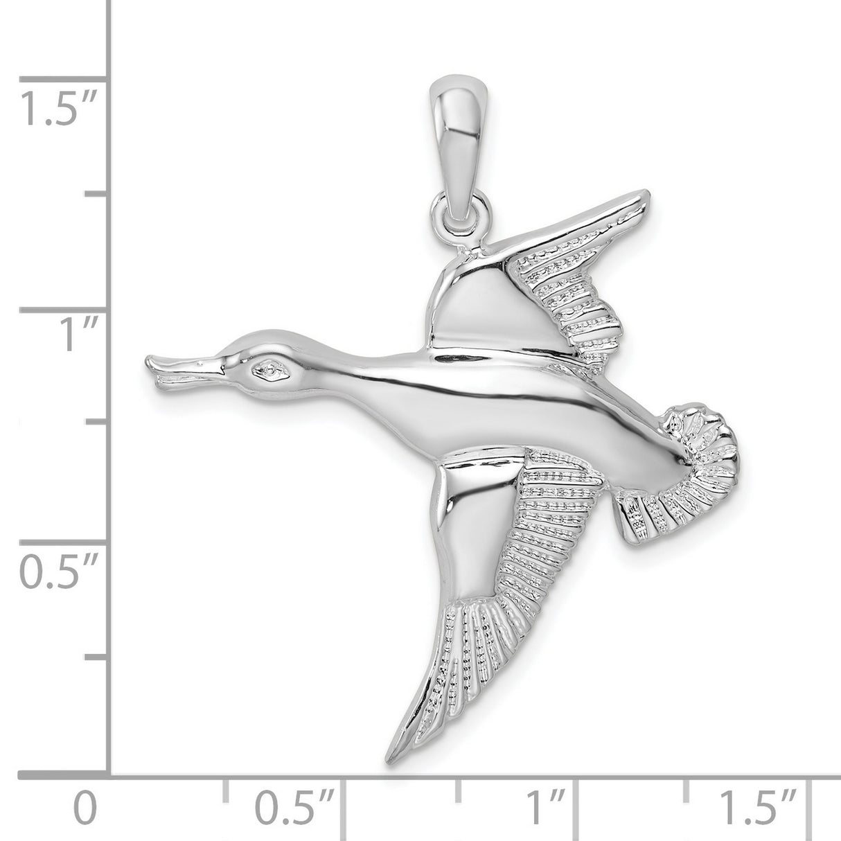 Sterling Silver Flying Duck Pendant with Detailed Wing Engraving, Rustic Wildlife Jewelry for Men and Women