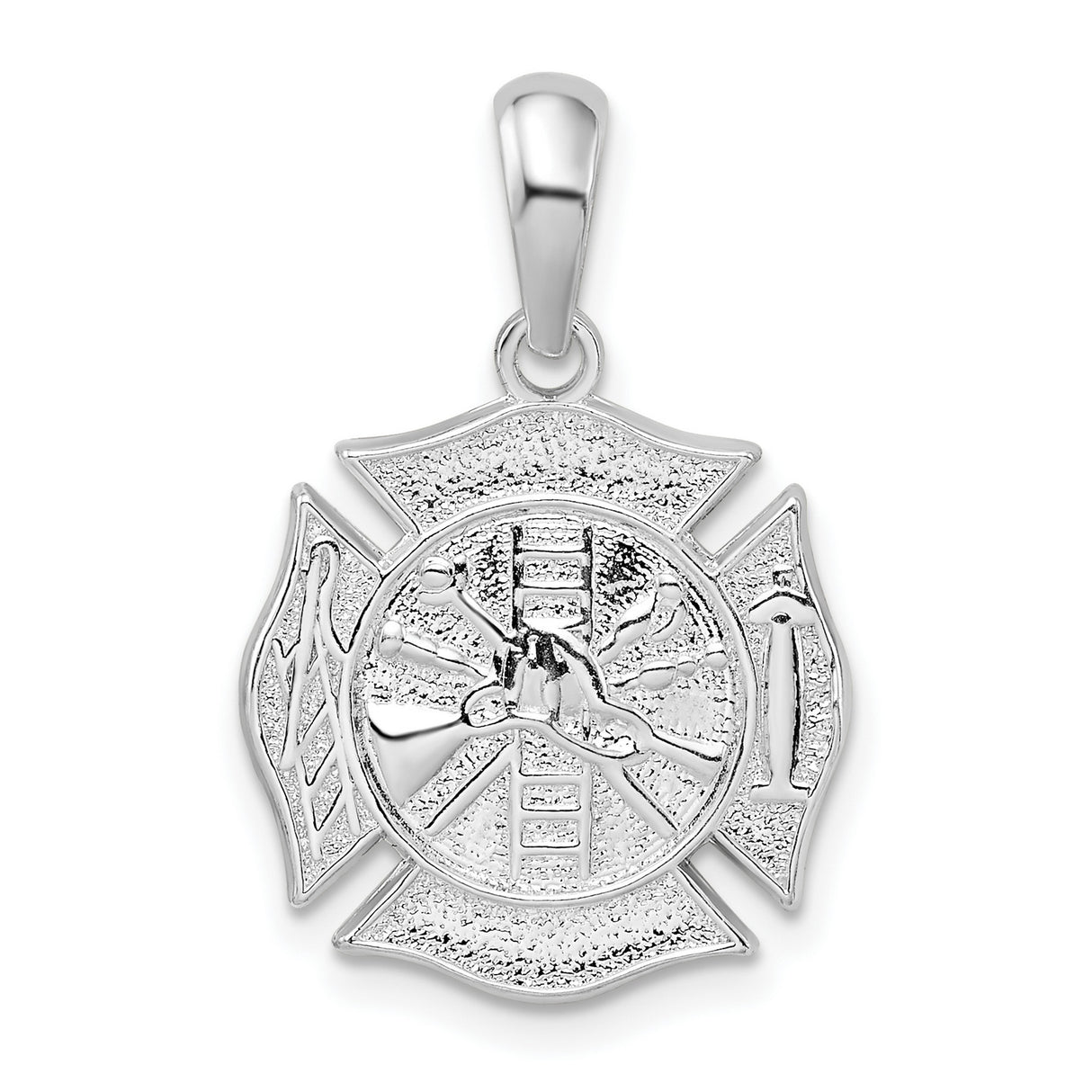 Sterling Silver Firefighter Pendant with Maltese Cross, Axe, Ladder, and Helmet Symbols