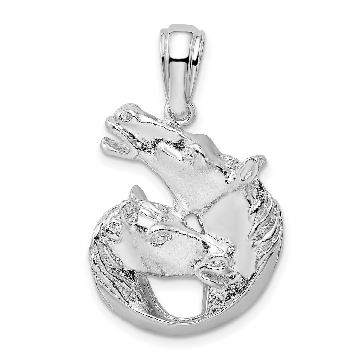 Sterling Silver Double Horse Head Pendant with Circular Equestrian Design