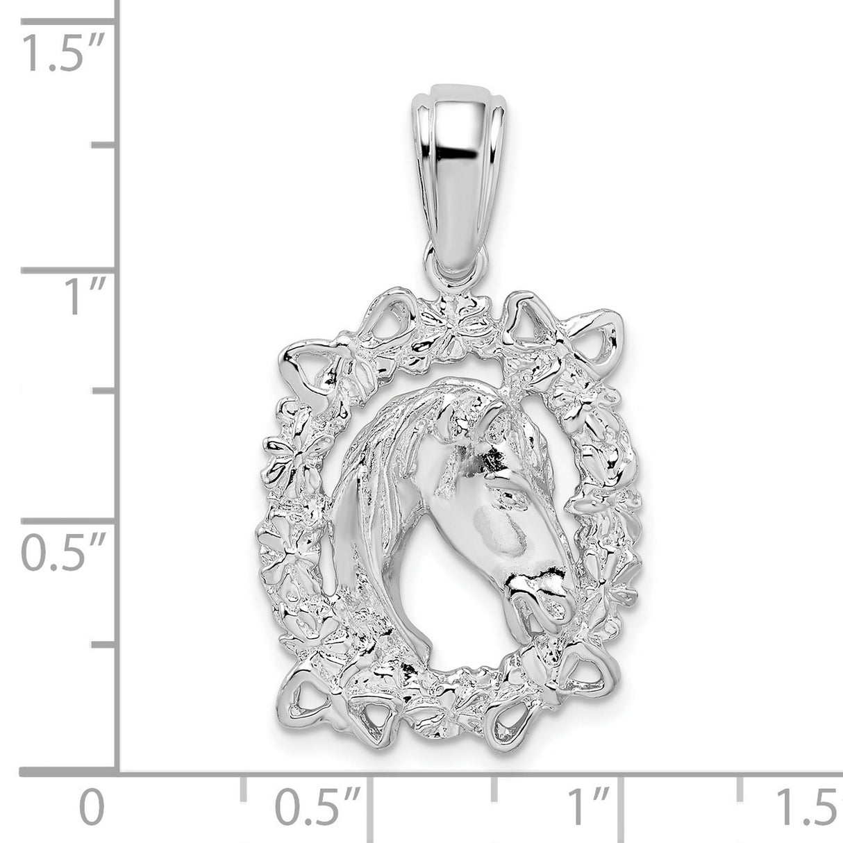 Sterling Silver Horse Head Pendant with Floral and Bow Detail, Western Equestrian Style