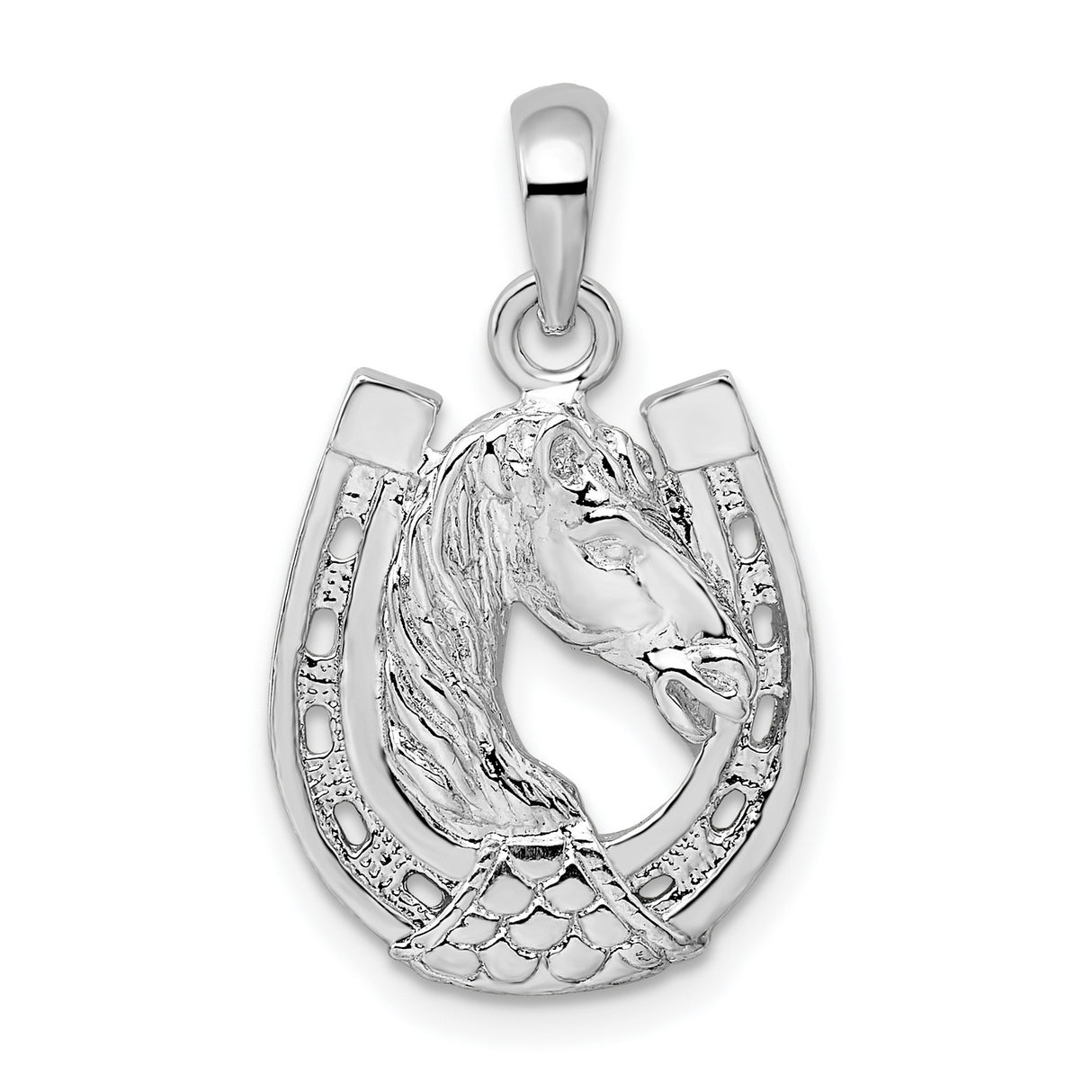 Sterling Silver Horse Head in Horseshoe Pendant, Western Equestrian Style Charm