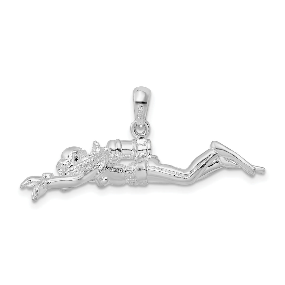 Sterling Silver Scuba Diver Pendant with Detailed Diving Gear and Oxygen Tanks
