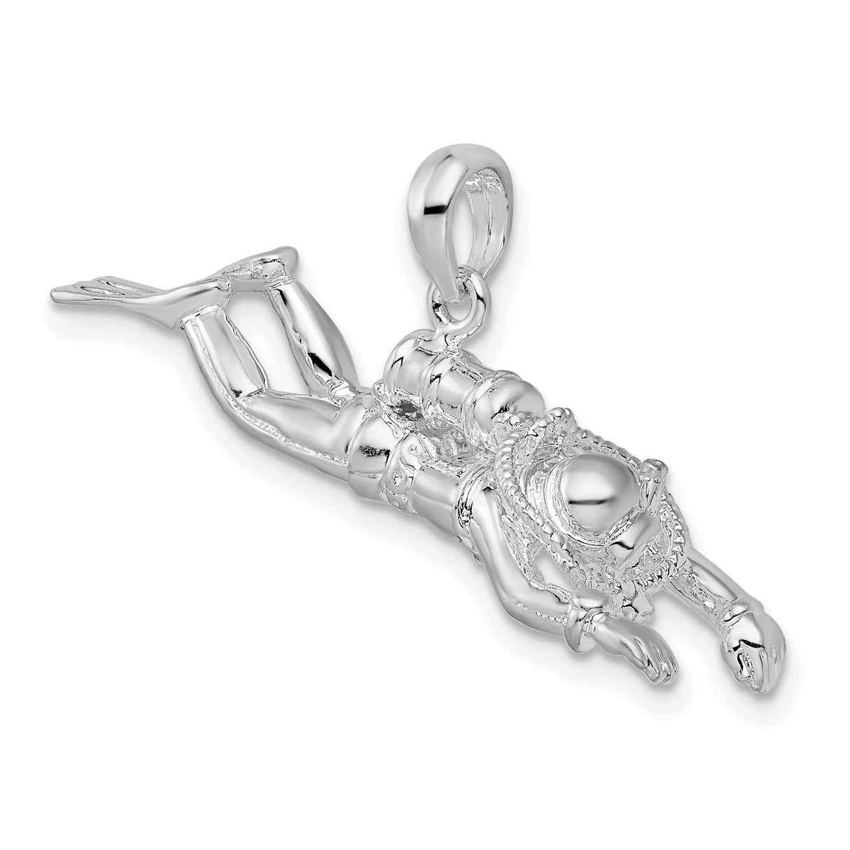 Sterling Silver Scuba Diver Pendant with Detailed Diving Gear and Oxygen Tanks