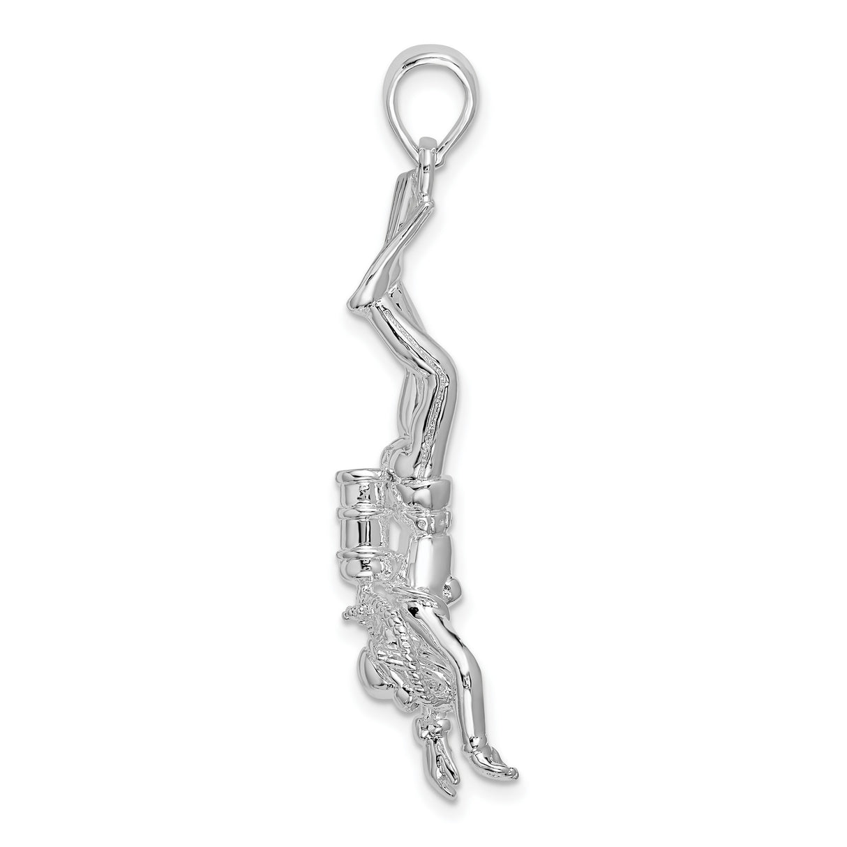 Sterling Silver Scuba Diver Pendant with Flippers, Oxygen Tank, 3D Marine Explorer Charm
